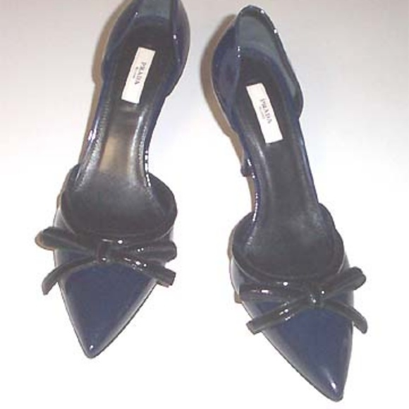 NEW PRADA blue/black patent bow detail pumps 40 - Picture 3 of 6